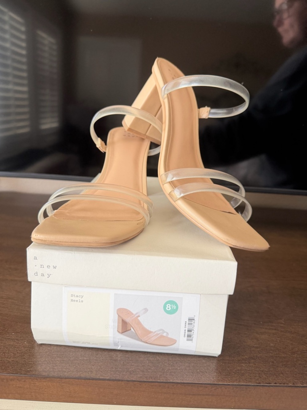a new day Nude Block Heel Sandals with Clear Straps